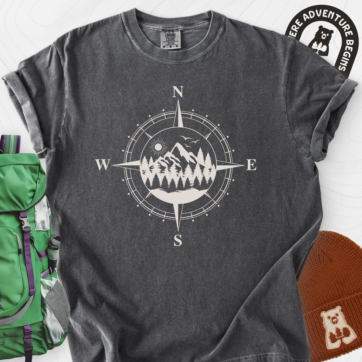 Compass in the Mountains T-Shirt Gift For Hiker