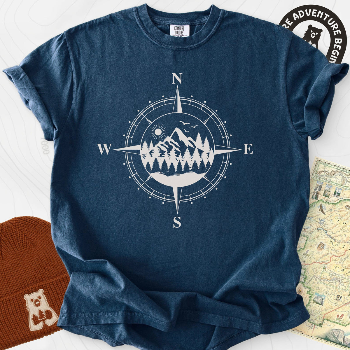 Compass in the Mountains T-Shirt Gift For Hiker
