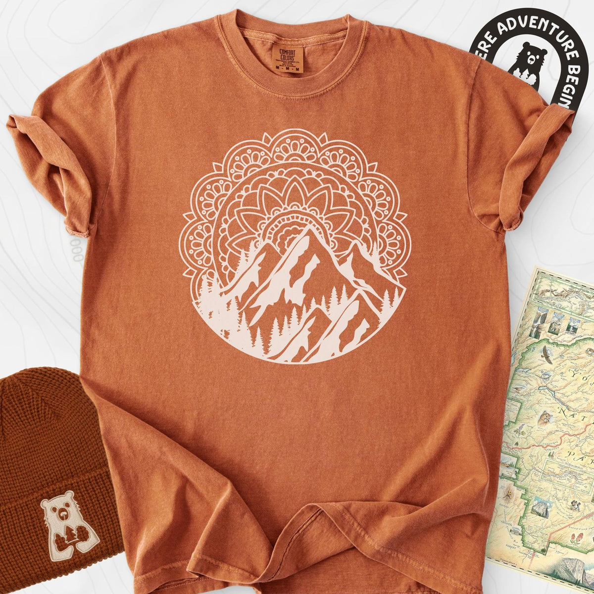 Mandala Mountains T-Shirt Gift For Hiker