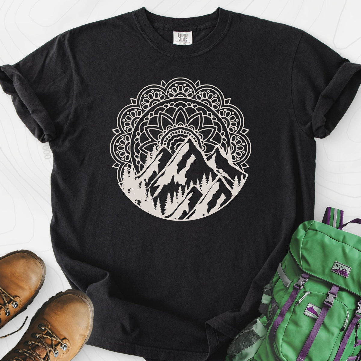 Mandala Mountains T-Shirt Gift For Hiker