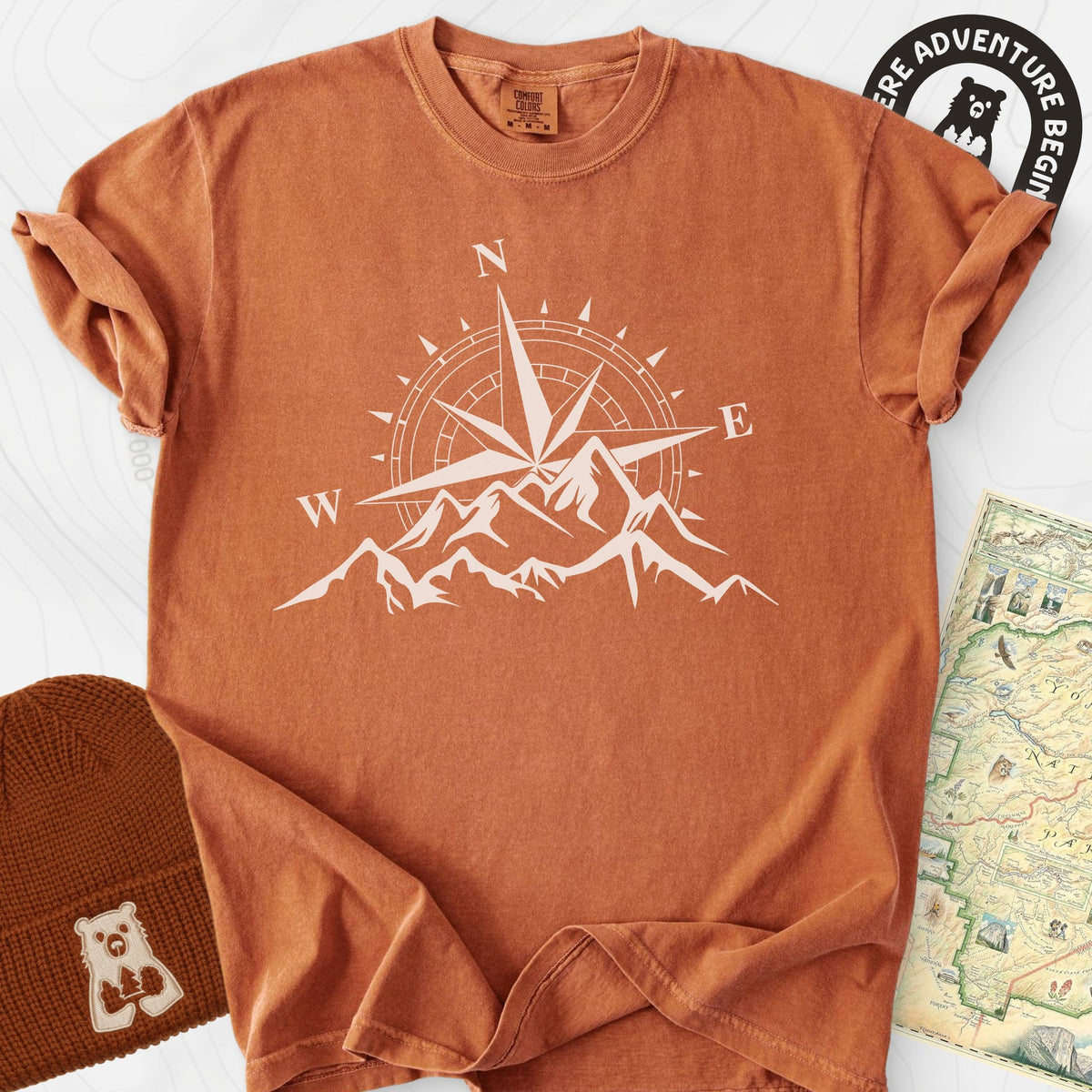 Compass Sunset T-Shirt Gift For Hiker