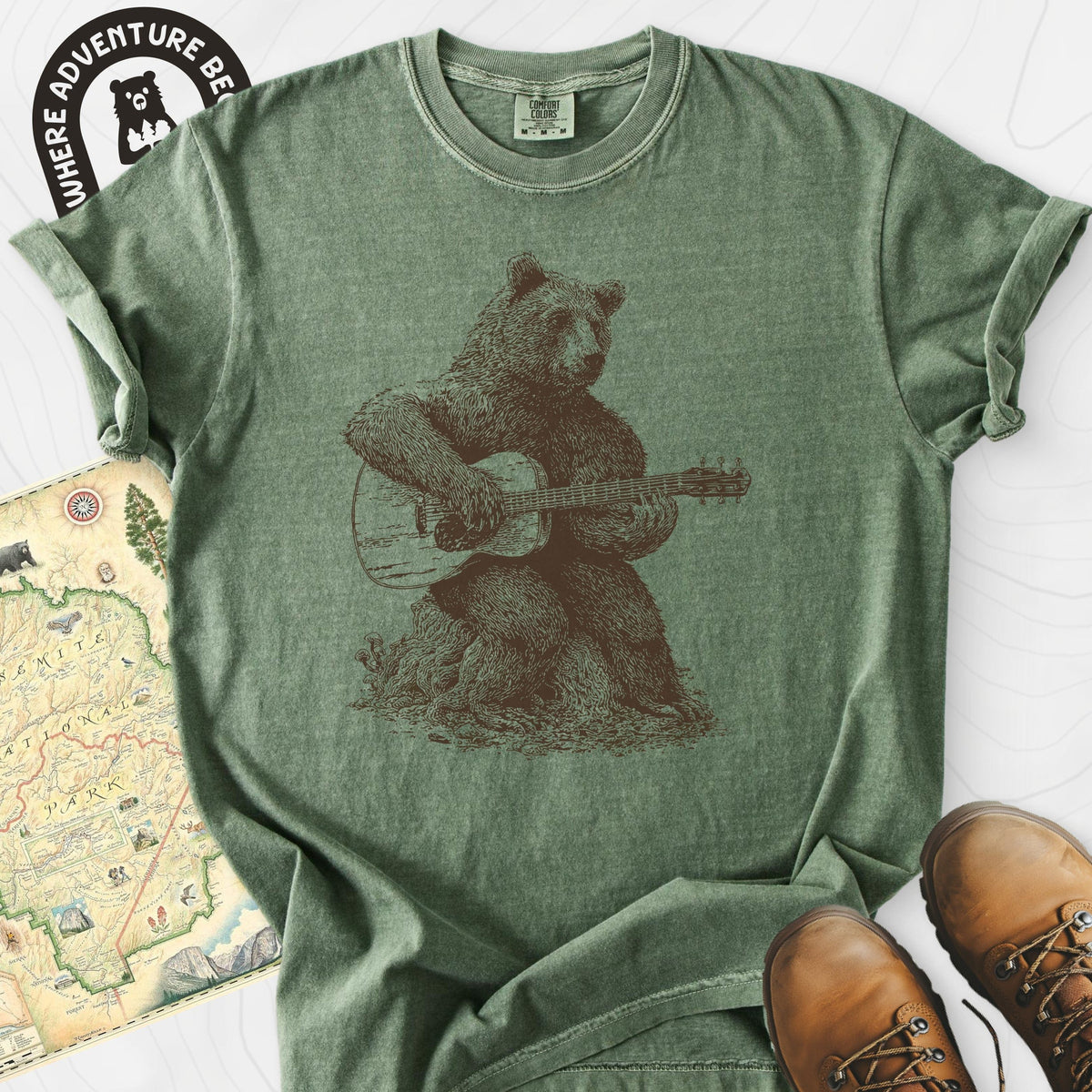 Bear Guitar T-Shirt Gift For Hiker