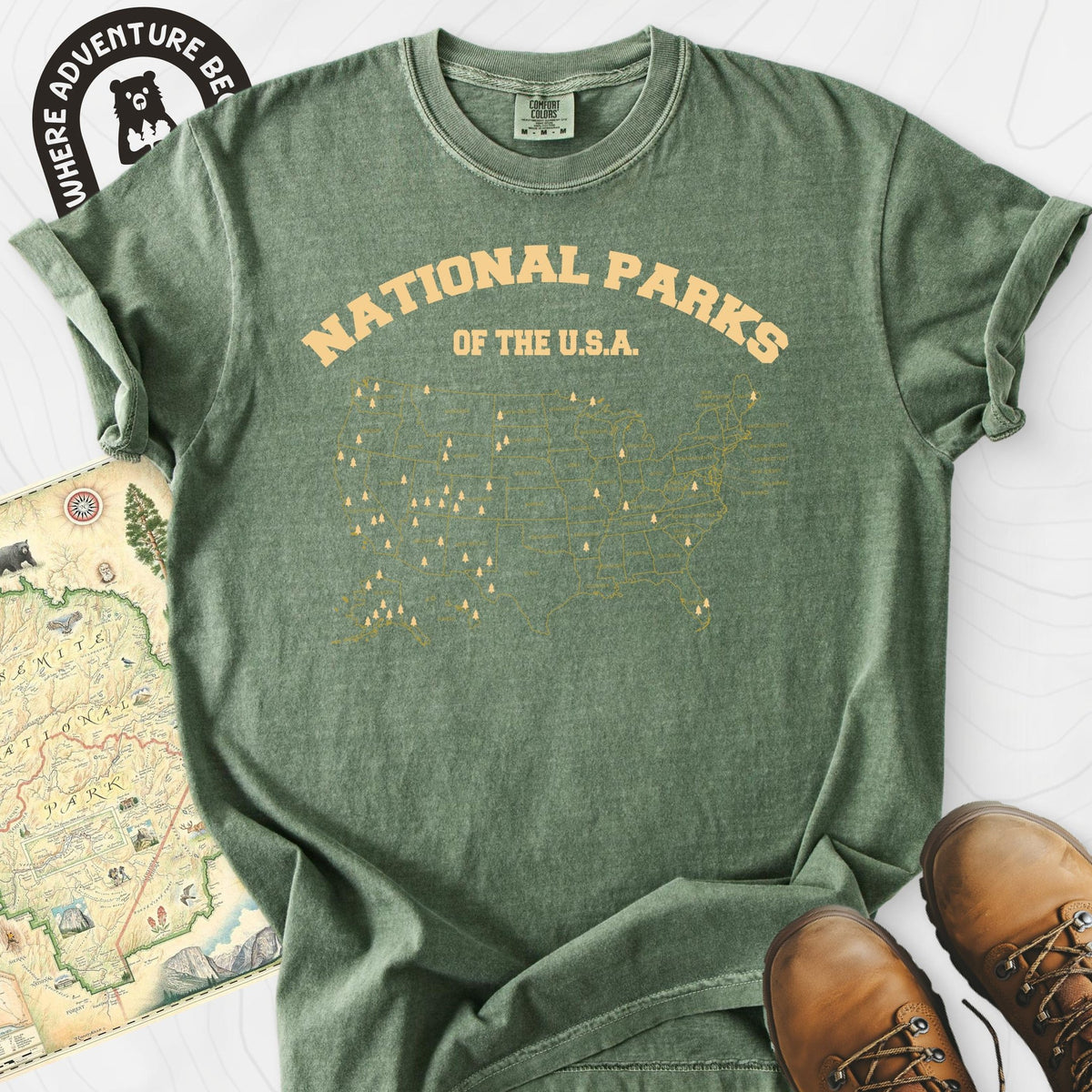 National Parks Map T-Shirt Gift For Hiker