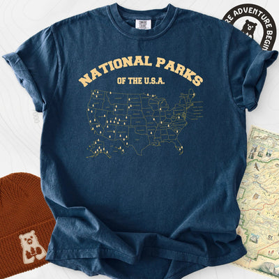 National Parks Map T-Shirt Gift For Hiker