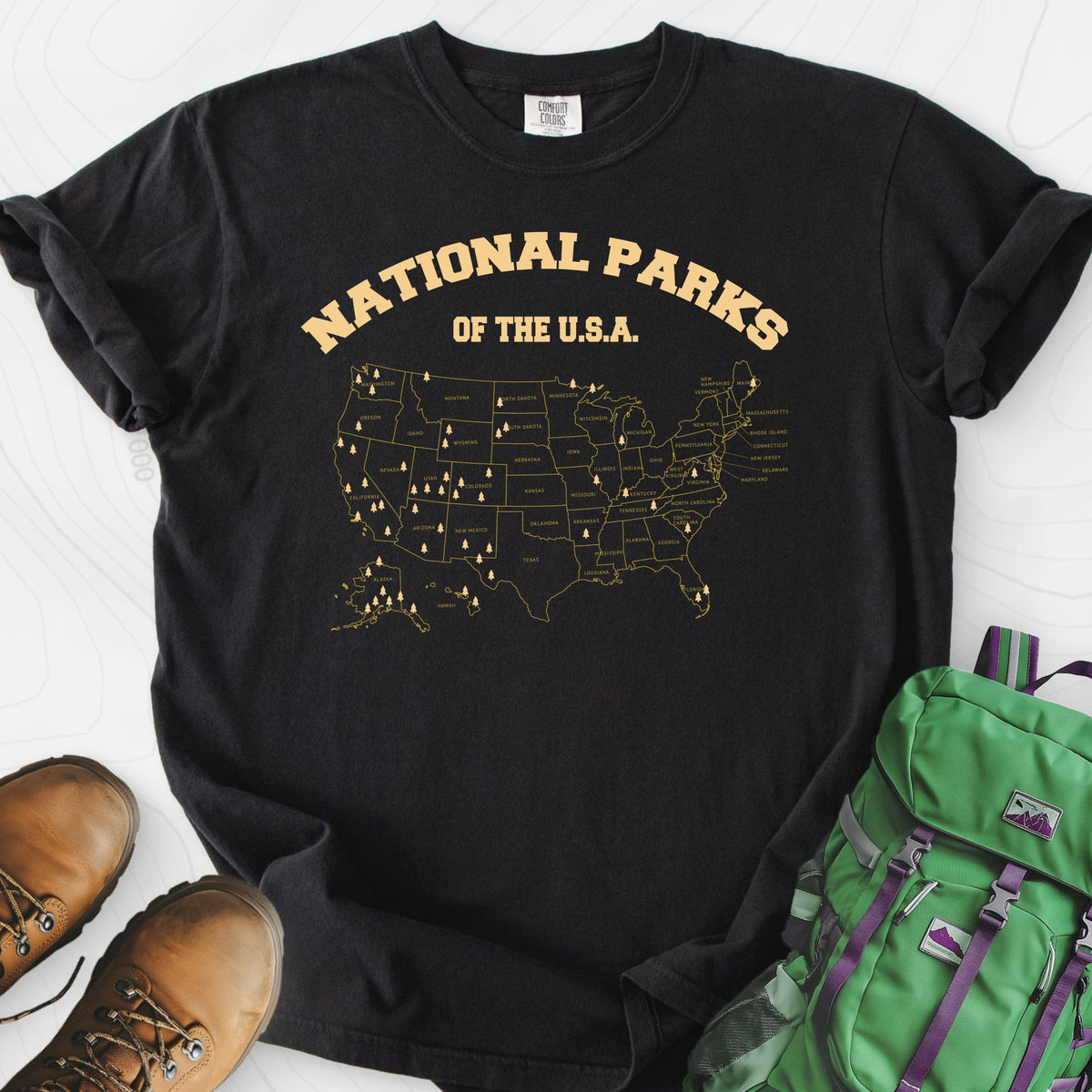 National Parks Map T-Shirt Gift For Hiker