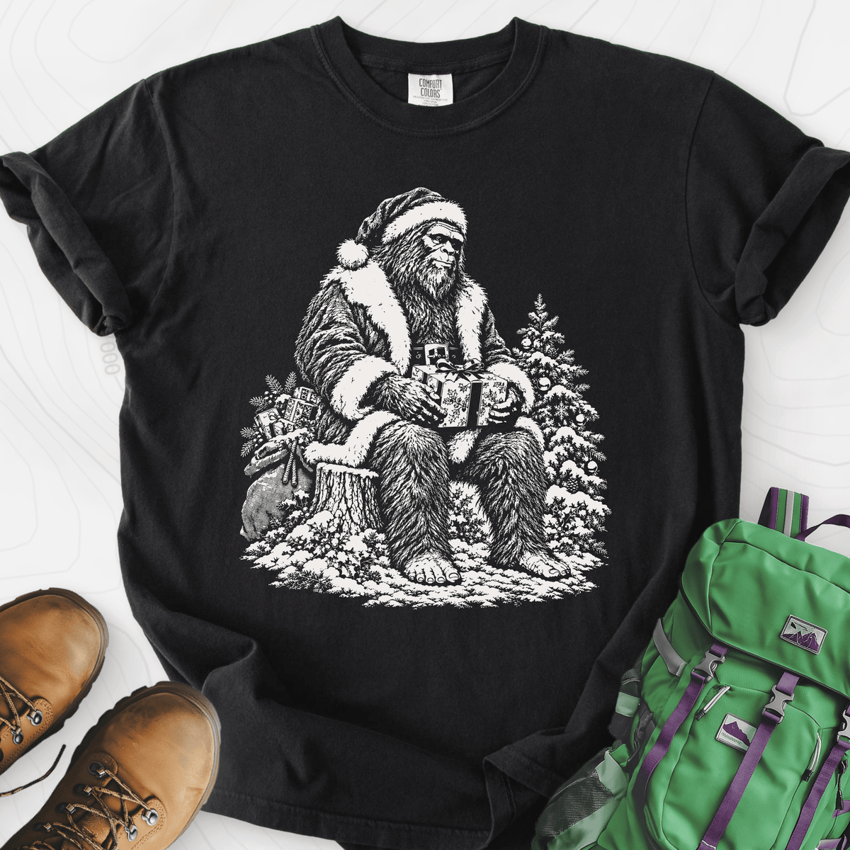 Bigfoot Santa T-Shirt Gift For Hiker