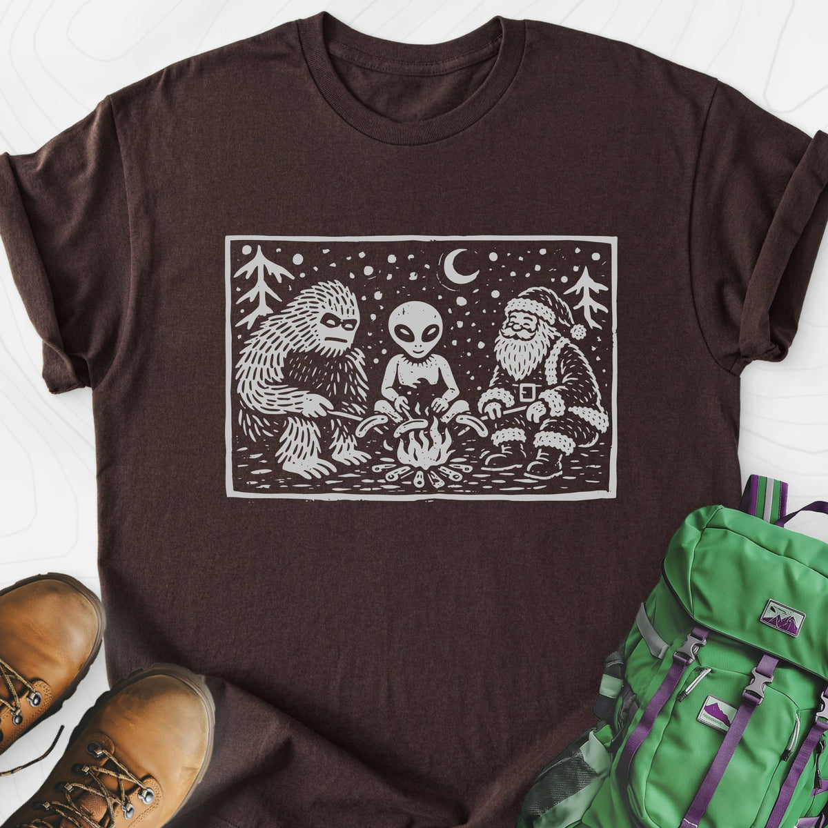 Cryptid Christmas Campfire Lightweight T-Shirt Gift For Hiker