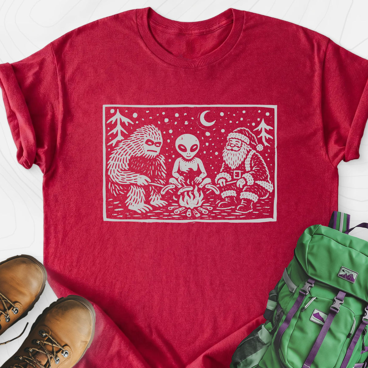 Cryptid Christmas Campfire Lightweight T-Shirt Gift For Hiker