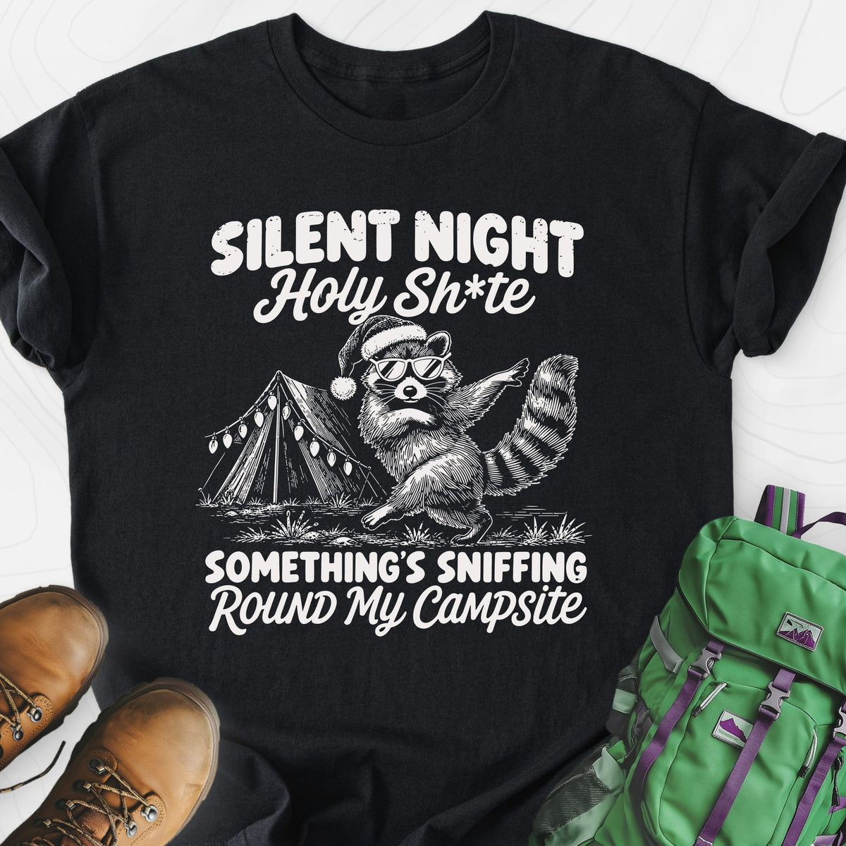 Silent Night Raccoon Lightweight T-Shirt Gift For Hiker
