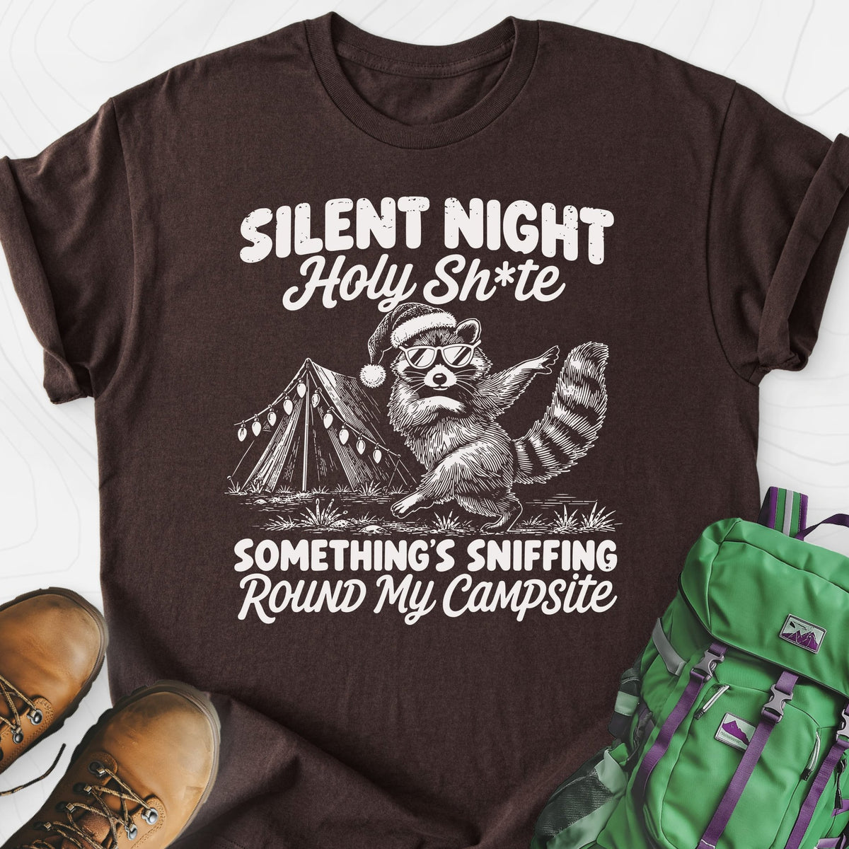 Silent Night Raccoon Lightweight T-Shirt Gift For Hiker