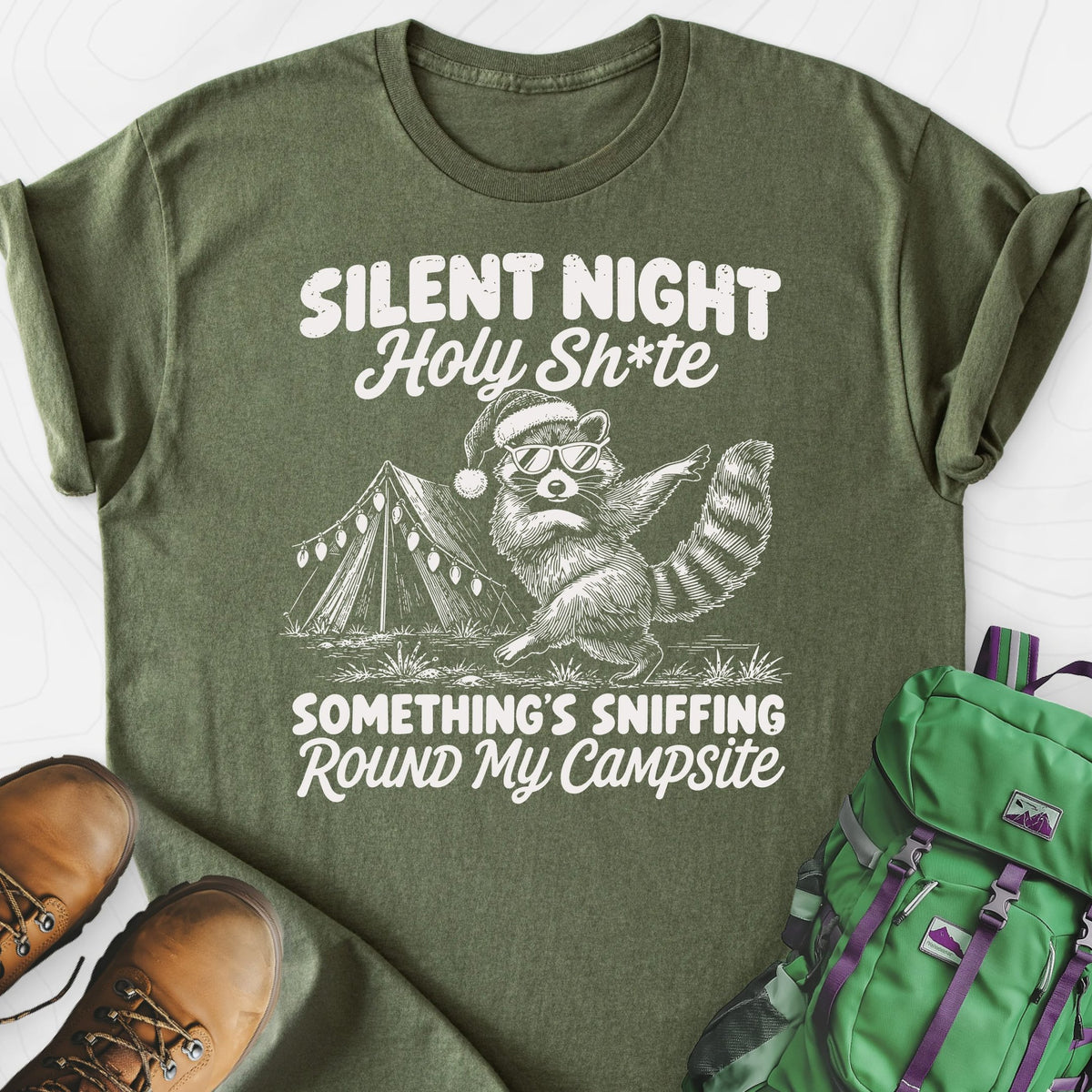 Silent Night Raccoon Lightweight T-Shirt Gift For Hiker