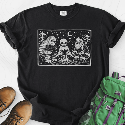 Cryptid Christmas Campfire T-Shirt Gift For Hiker