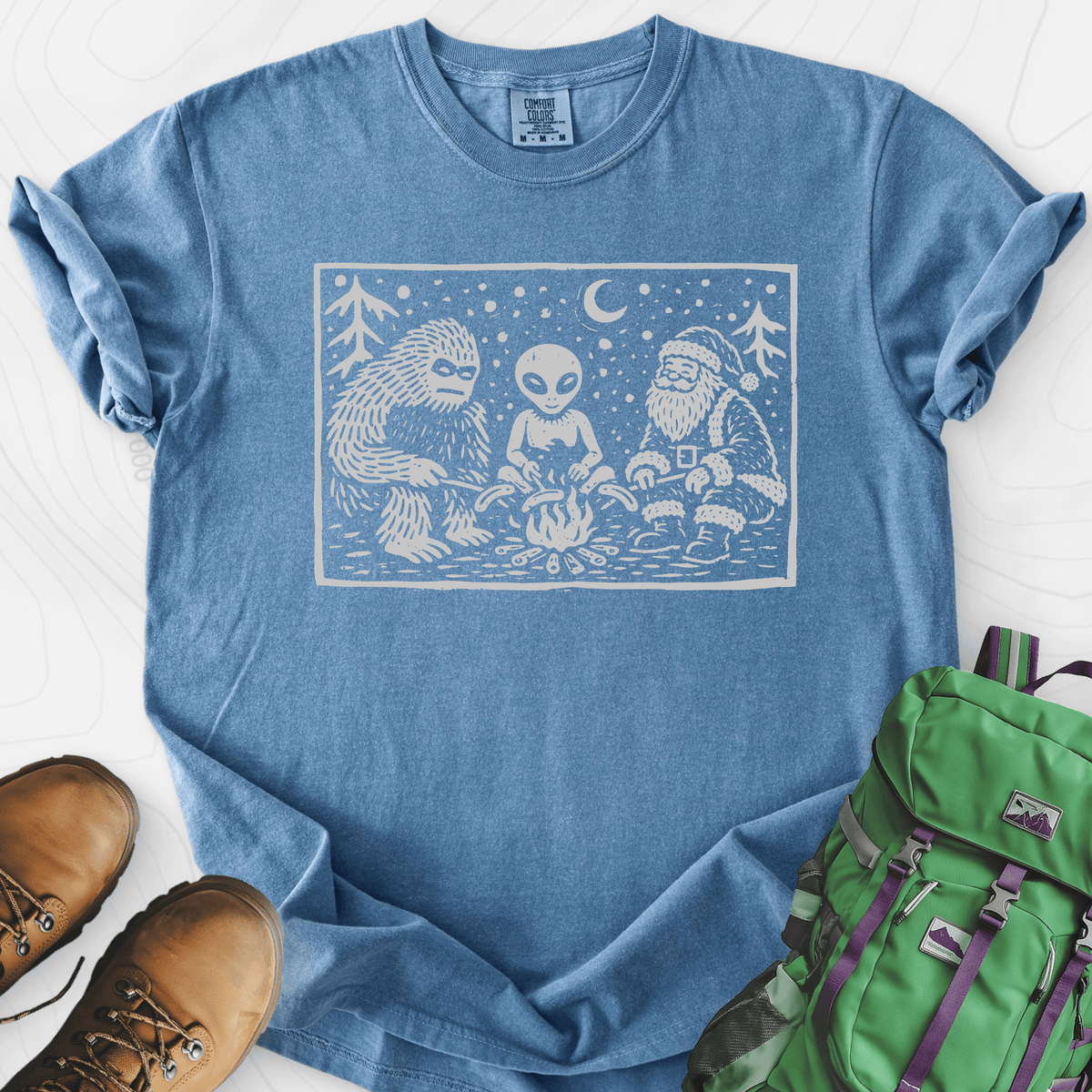 Cryptid Christmas Campfire T-Shirt Gift For Hiker