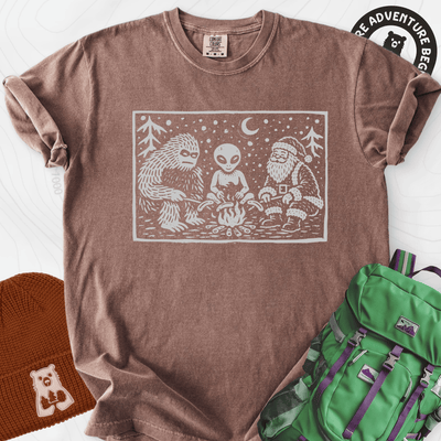 Cryptid Christmas Campfire T-Shirt Gift For Hiker