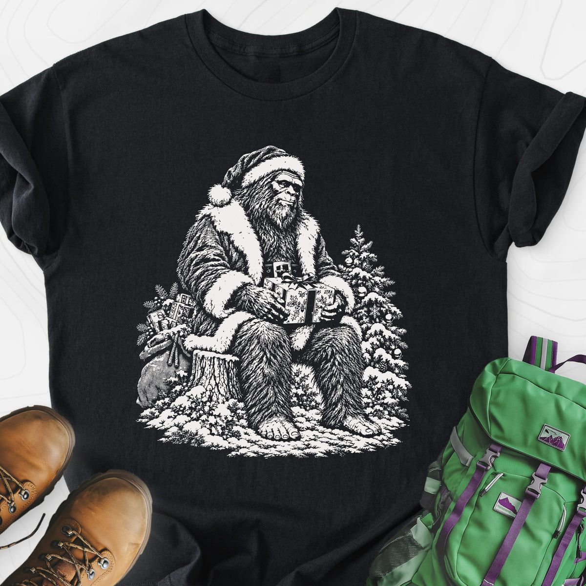 Bigfoot Santa Lightweight T-Shirt Gift For Hiker
