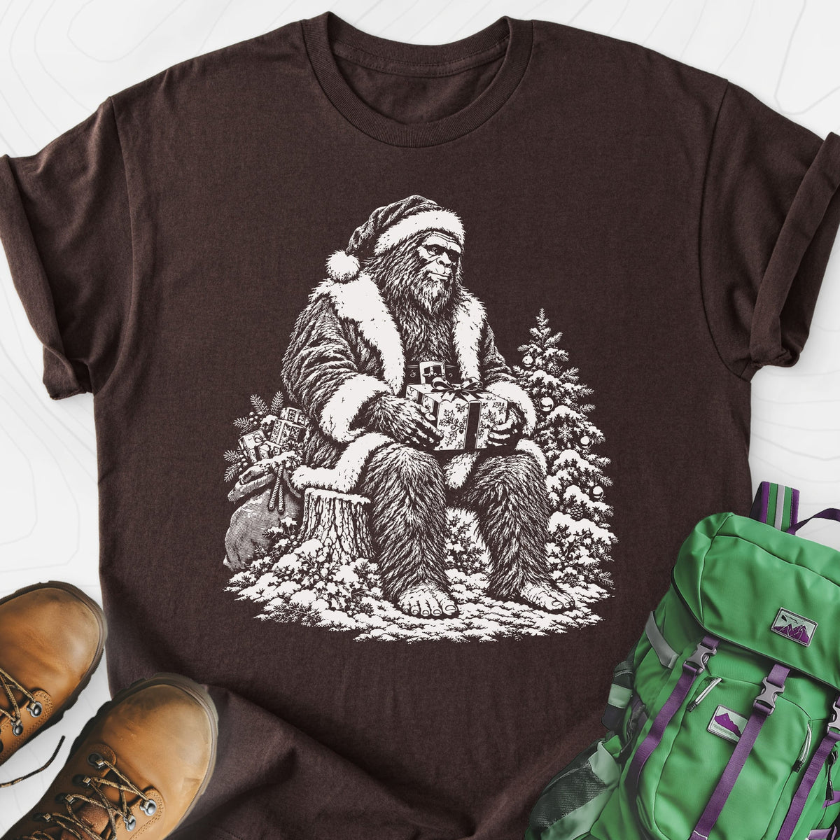 Bigfoot Santa Lightweight T-Shirt Gift For Hiker