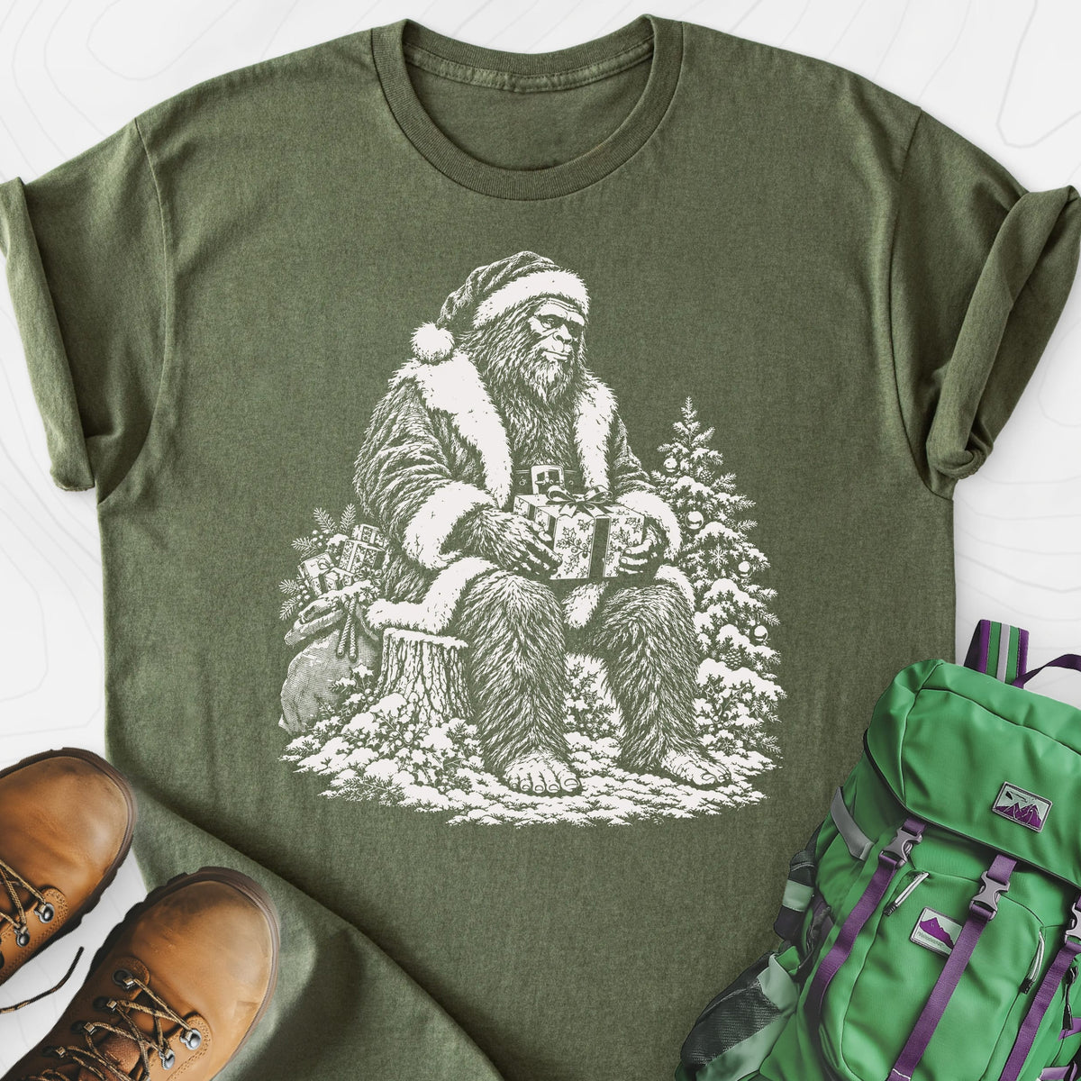 Bigfoot Santa Lightweight T-Shirt Gift For Hiker