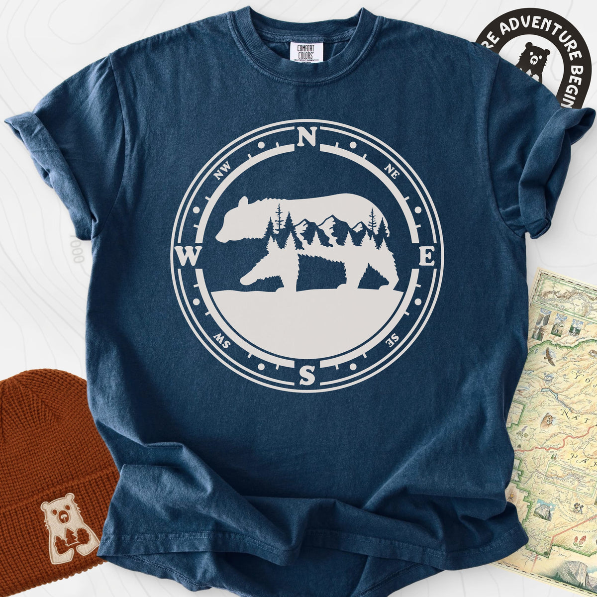 Bear Compass T-Shirt Gift For Hiker