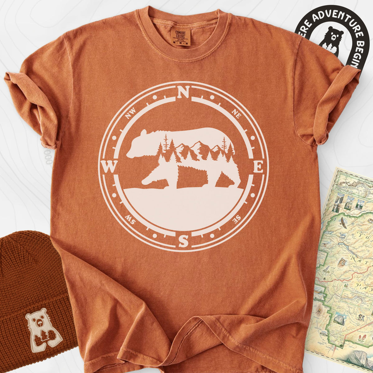 Bear Compass T-Shirt Gift For Hiker