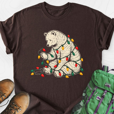 Tangled Christmas Bear Lightweight T-Shirt Gift For Hiker
