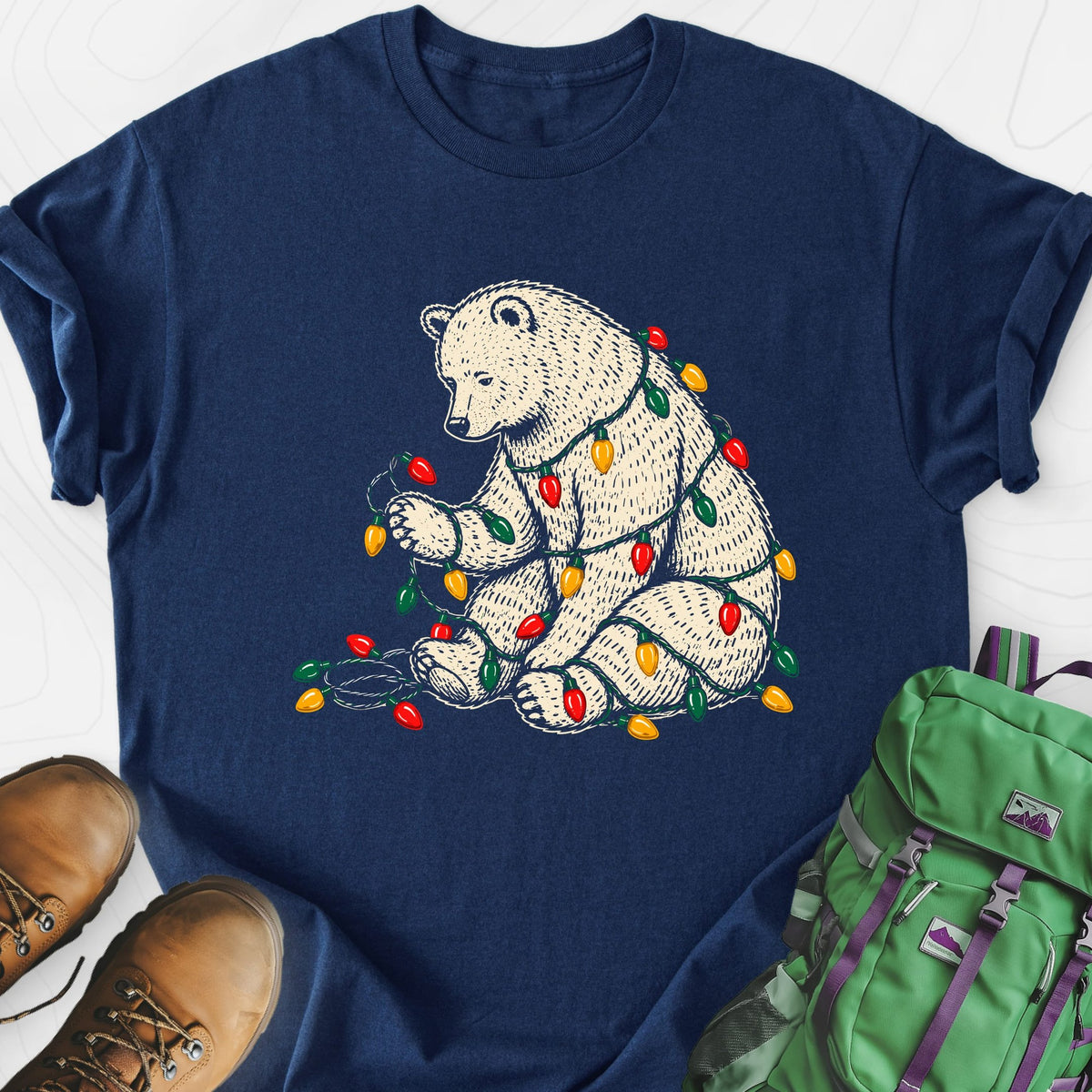 Tangled Christmas Bear Lightweight T-Shirt Gift For Hiker