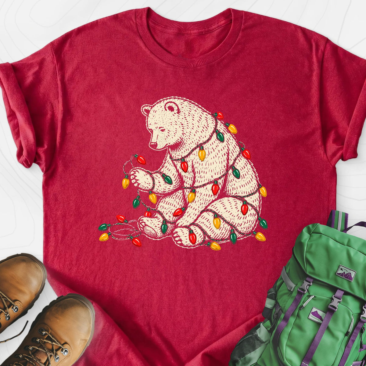 Tangled Christmas Bear Lightweight T-Shirt Gift For Hiker