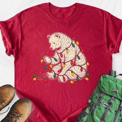 Tangled Christmas Bear Lightweight T-Shirt Gift For Hiker