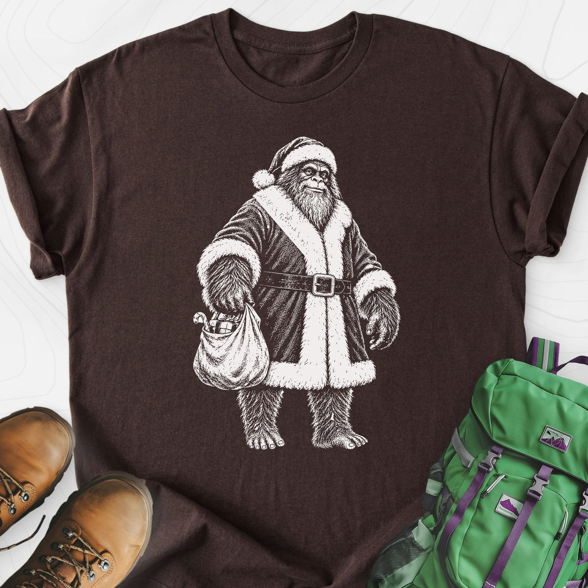 Bigfoot Santa Sack Lightweight T-Shirt Gift For Hiker