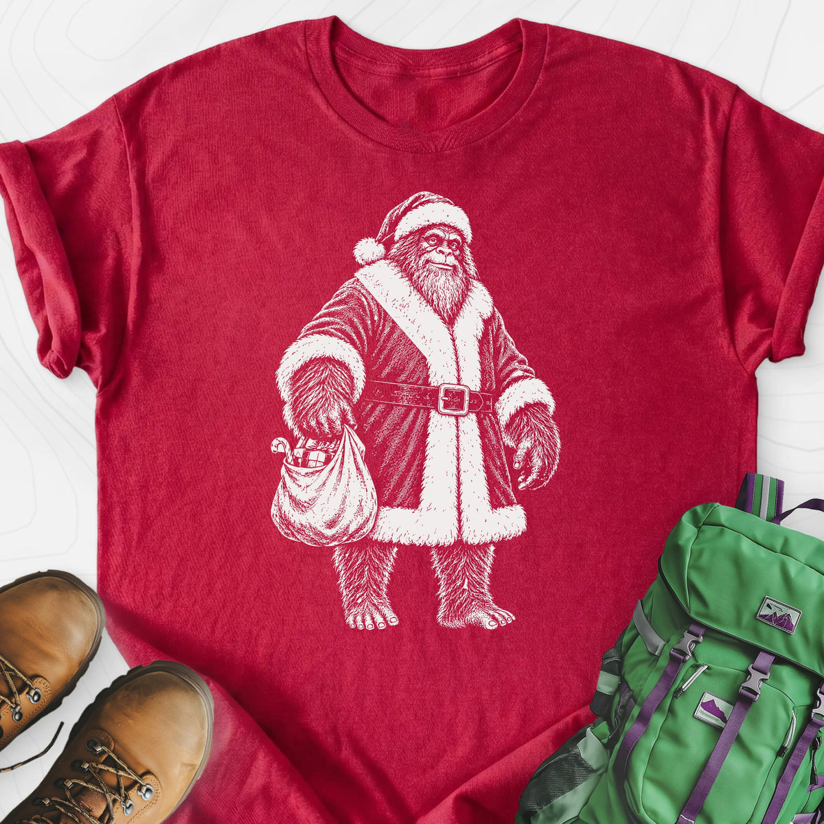 Bigfoot Santa Sack Lightweight T-Shirt Gift For Hiker