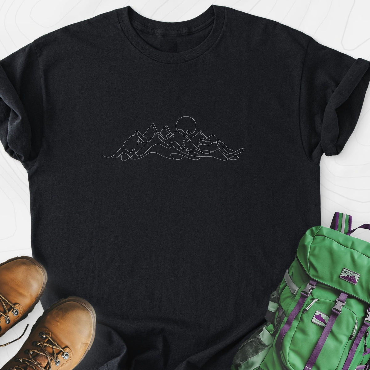Line Art Mountains Lightweight T-Shirt Gift For Hiker