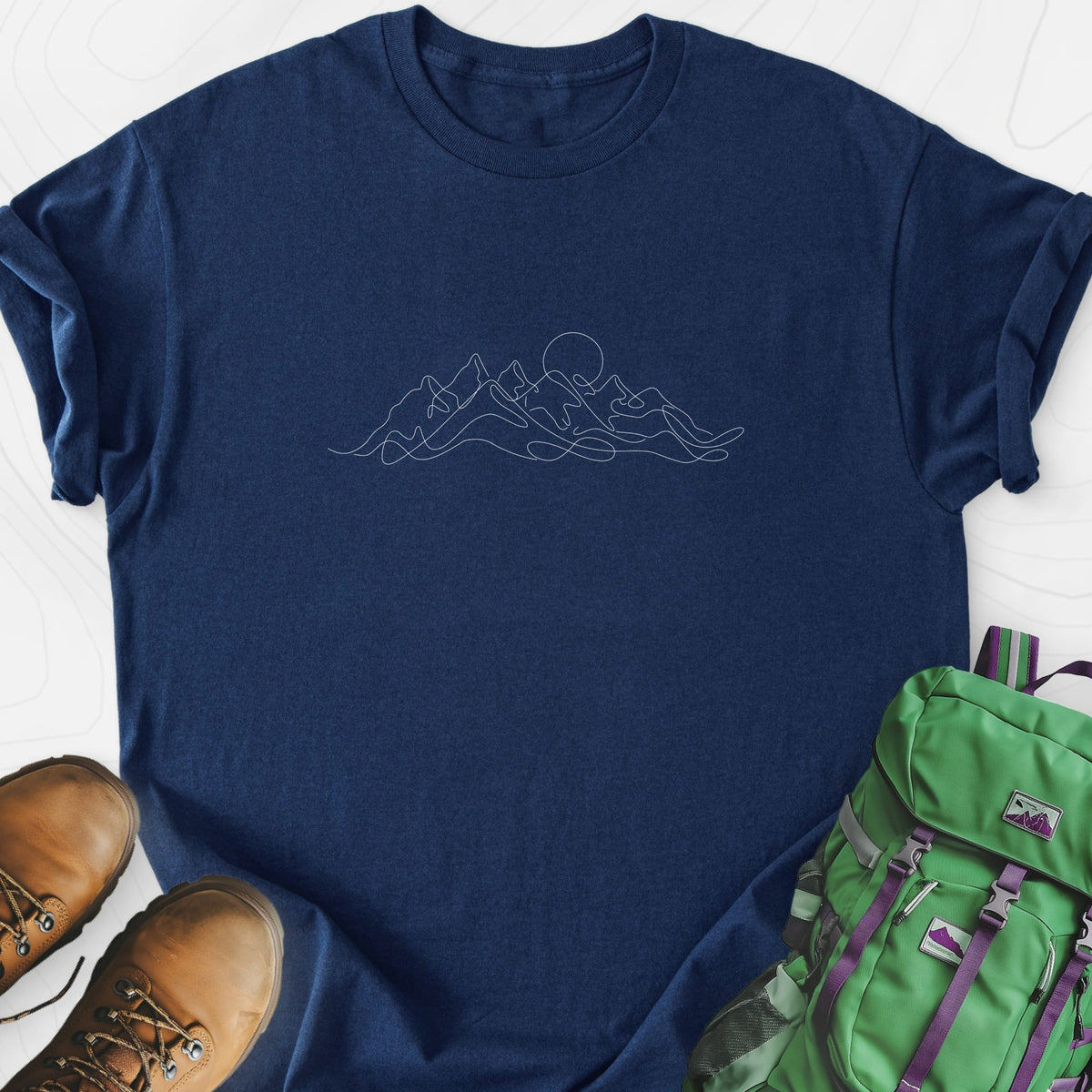 Line Art Mountains Lightweight T-Shirt Gift For Hiker