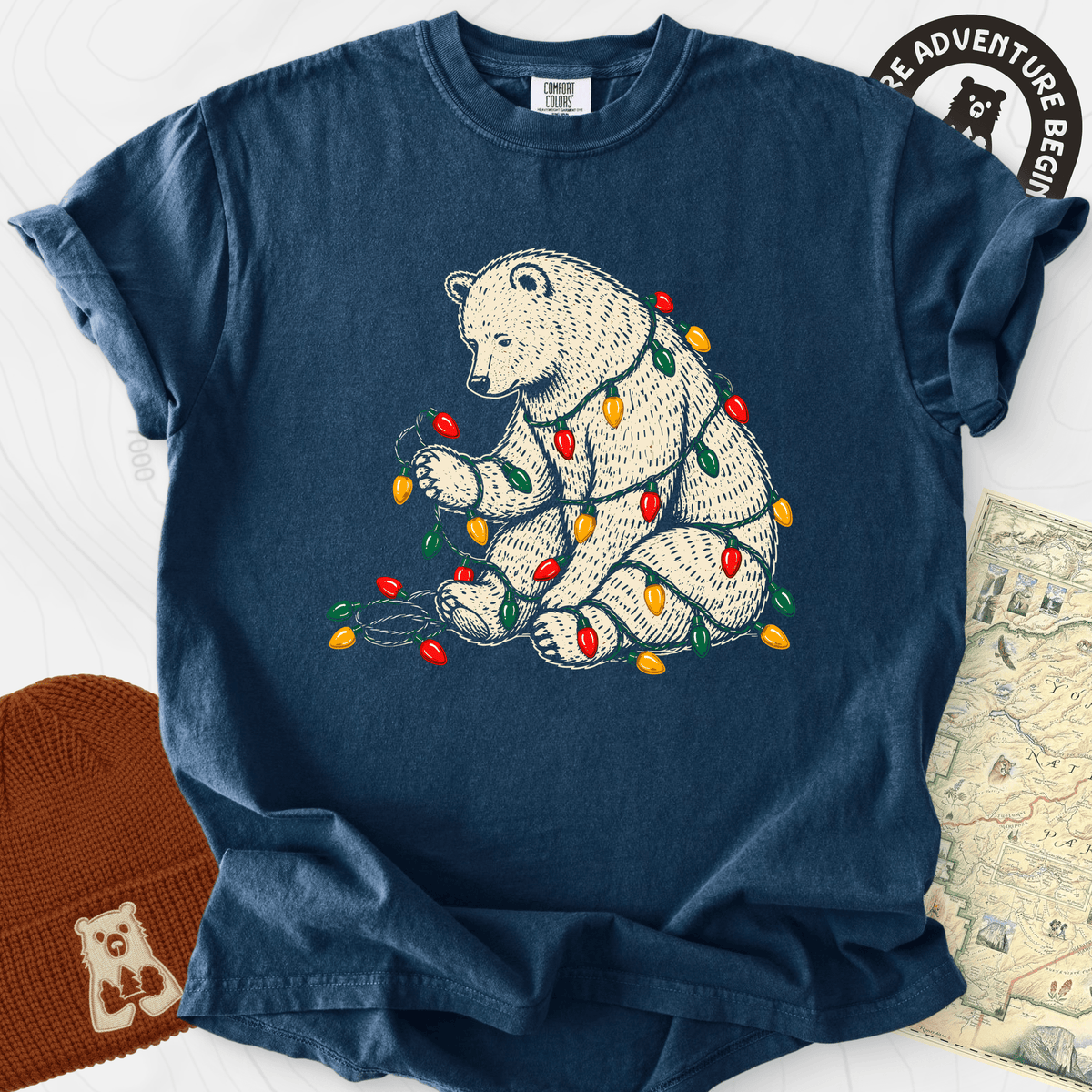 Tangled Christmas Bear T-Shirt Gift For Hiker