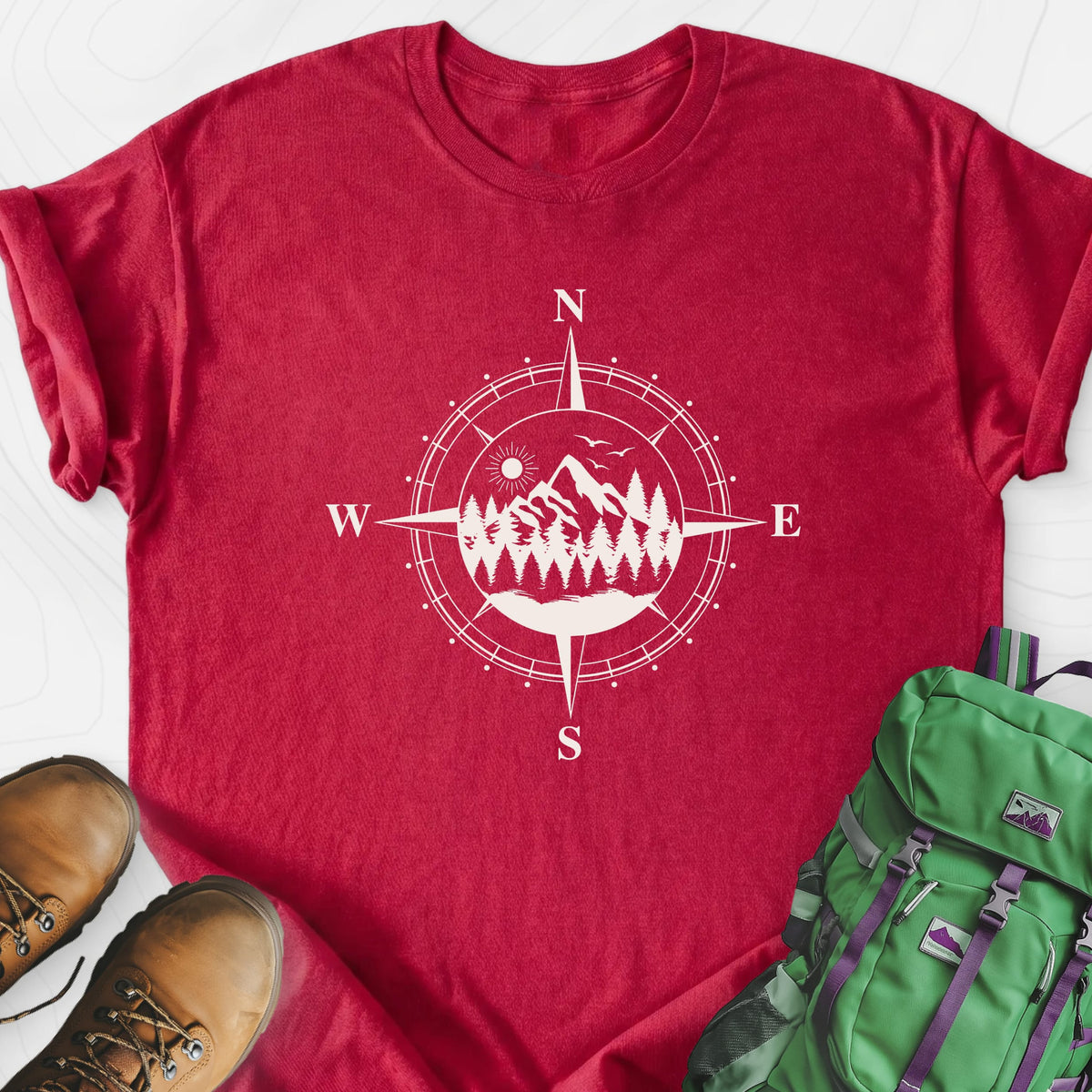 Compass in the Mountains Lightweight T-Shirt Gift For Hiker