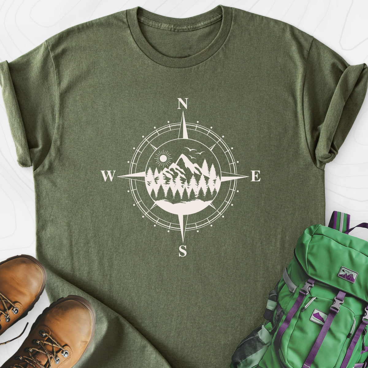 Compass in the Mountains Lightweight T-Shirt Gift For Hiker