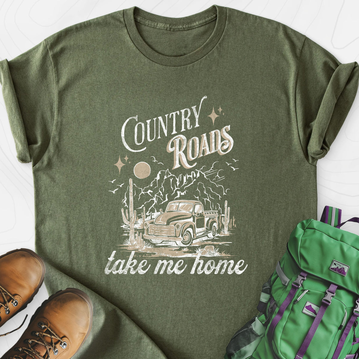 Country Roads Lightweight T-Shirt Gift For Hiker