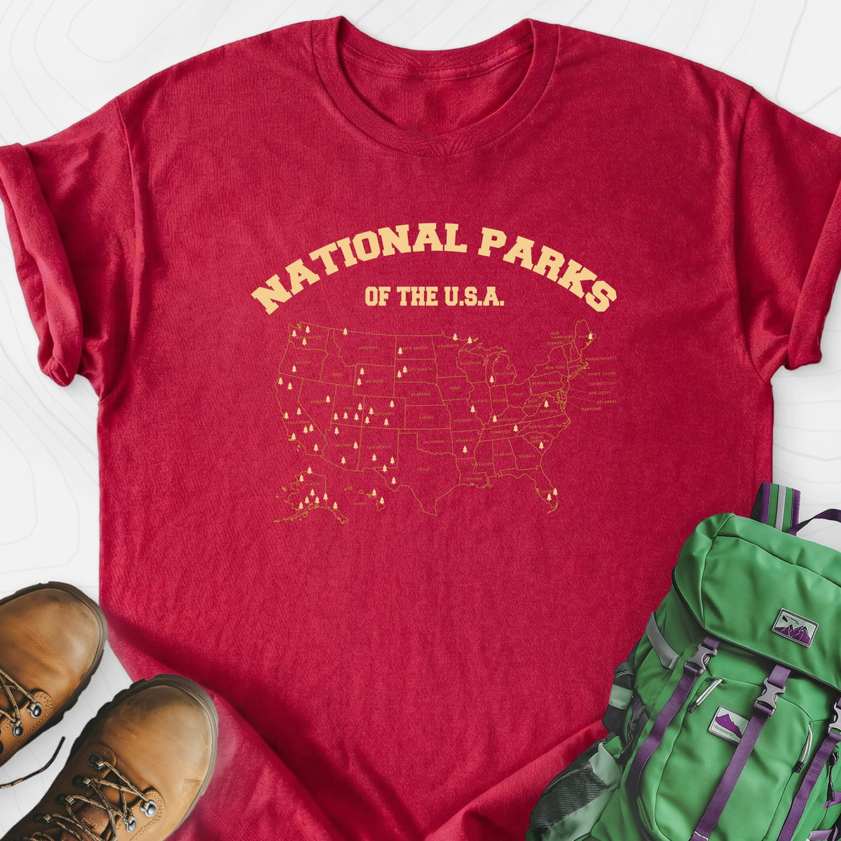 National Parks Map Lightweight T-Shirt Gift For Hiker