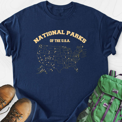 National Parks Map Lightweight T-Shirt Gift For Hiker