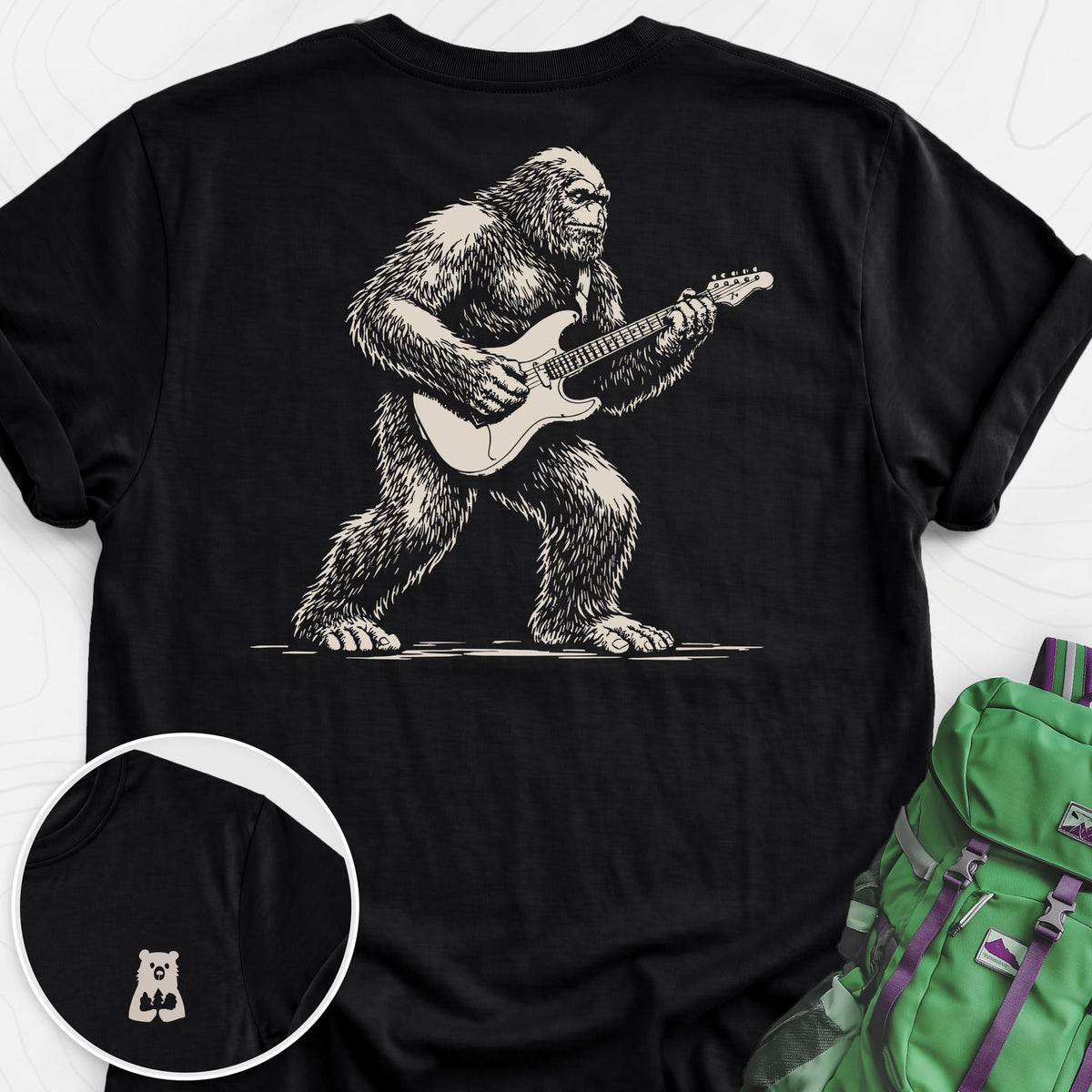 Bigfoot Guitar Solo Back Print Lightweight T-Shirt Gift For Hiker