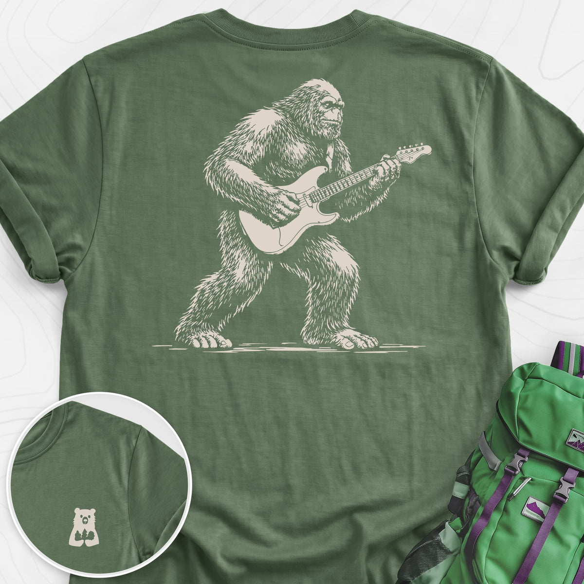 Bigfoot Guitar Solo Back Print Lightweight T-Shirt Gift For Hiker