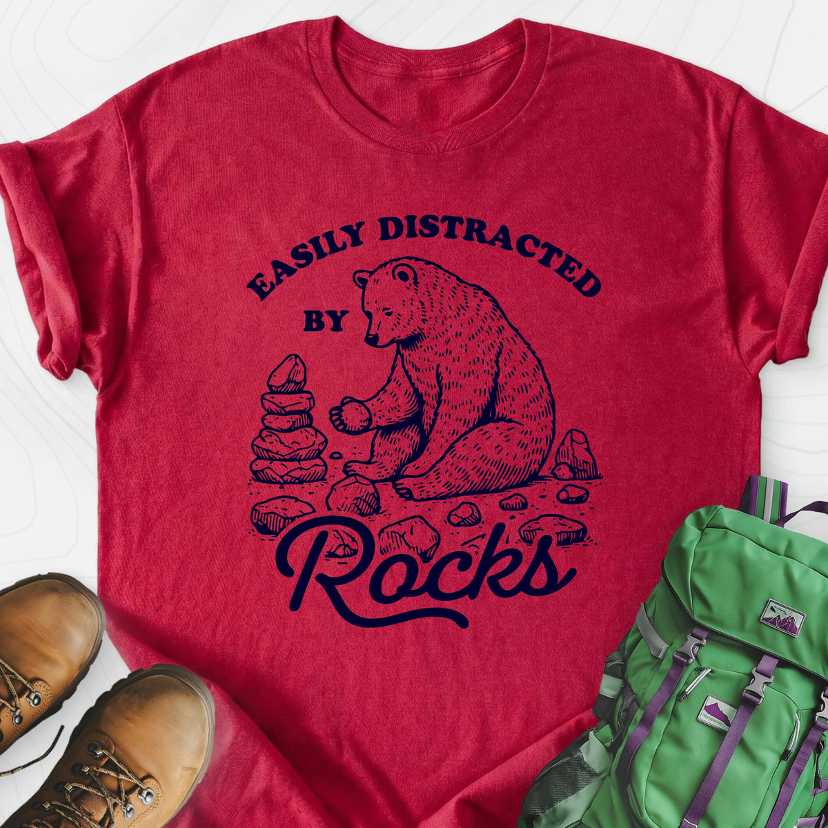 Easily Distracted by Rocks Lightweight T-Shirt Gift For Hiker