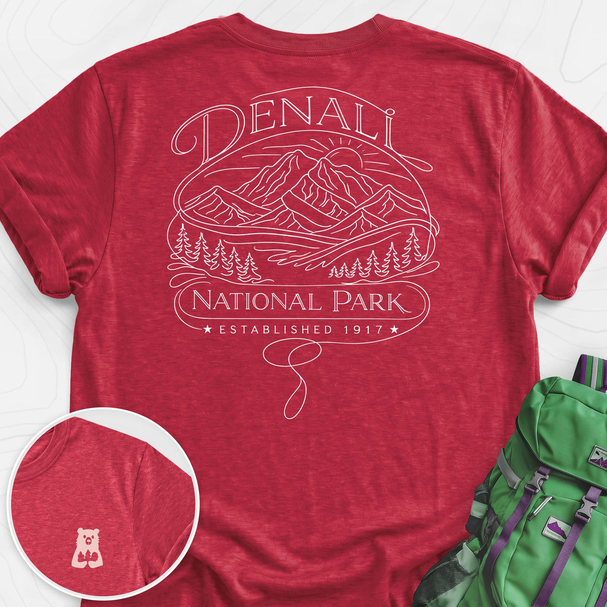 Denali National Park Back Print Lightweight T-Shirt Gift For Hiker