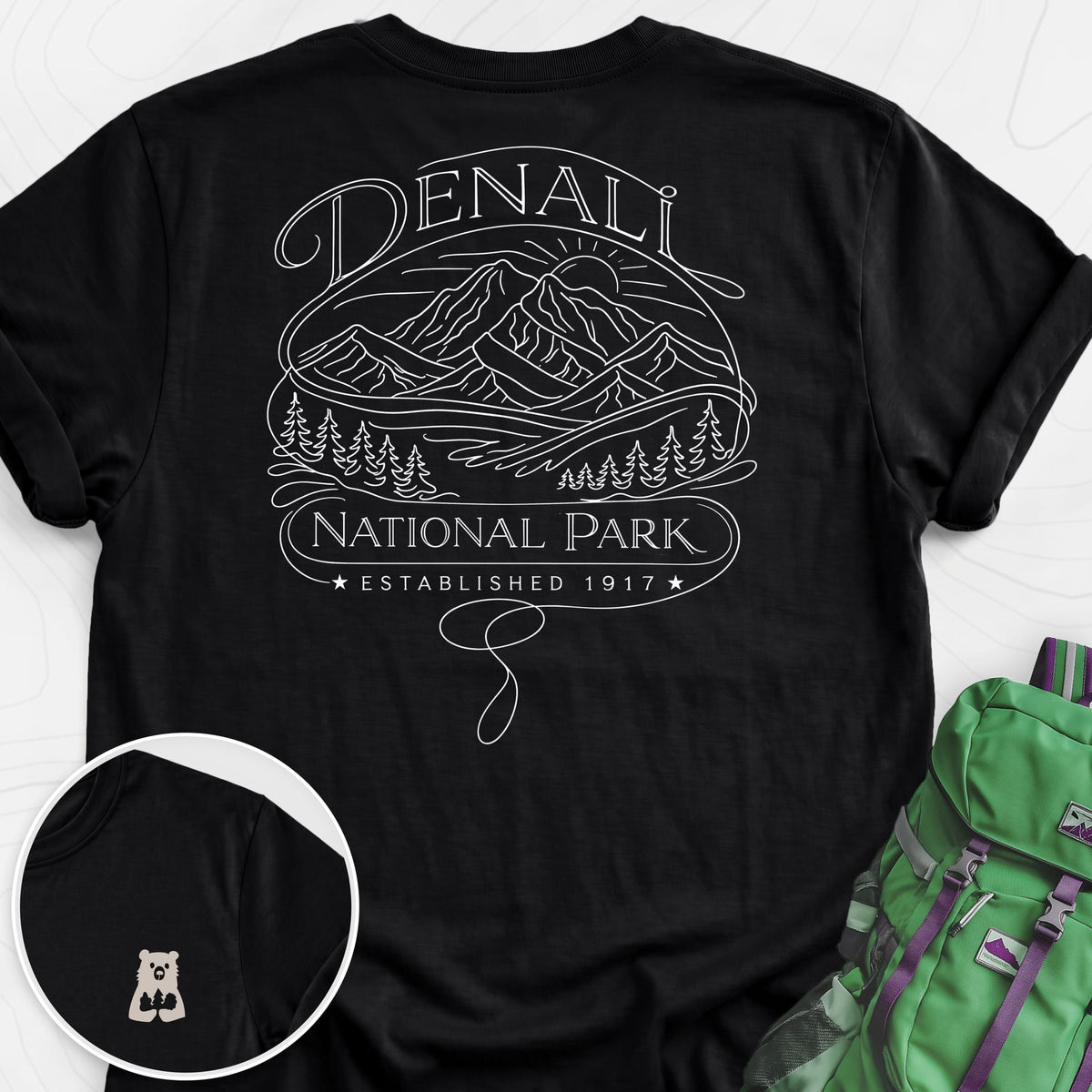 Denali National Park Back Print Lightweight T-Shirt Gift For Hiker