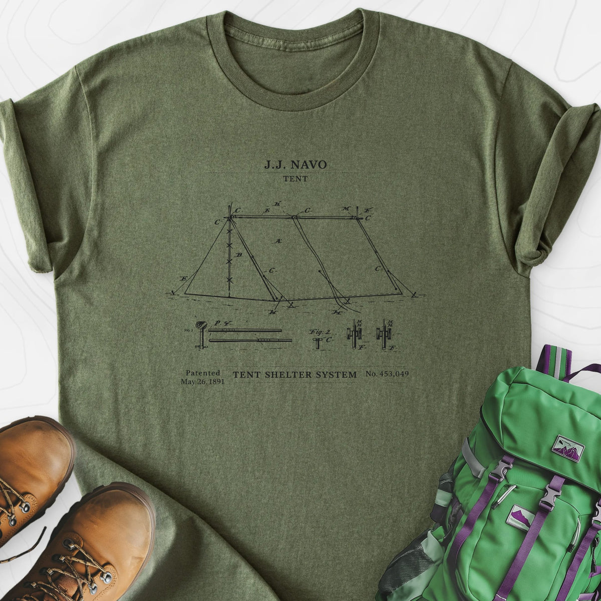 Vintage Tent Blueprint Lightweight T-Shirt Gift For Hiker