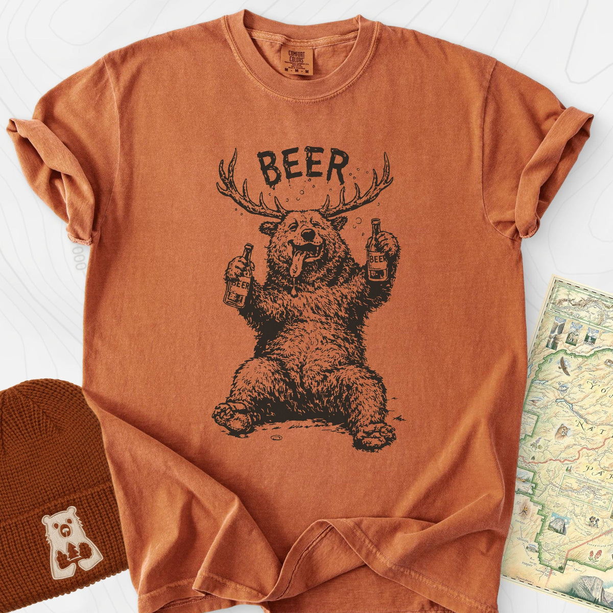 Drunk Bear T-Shirt Gift For Hiker