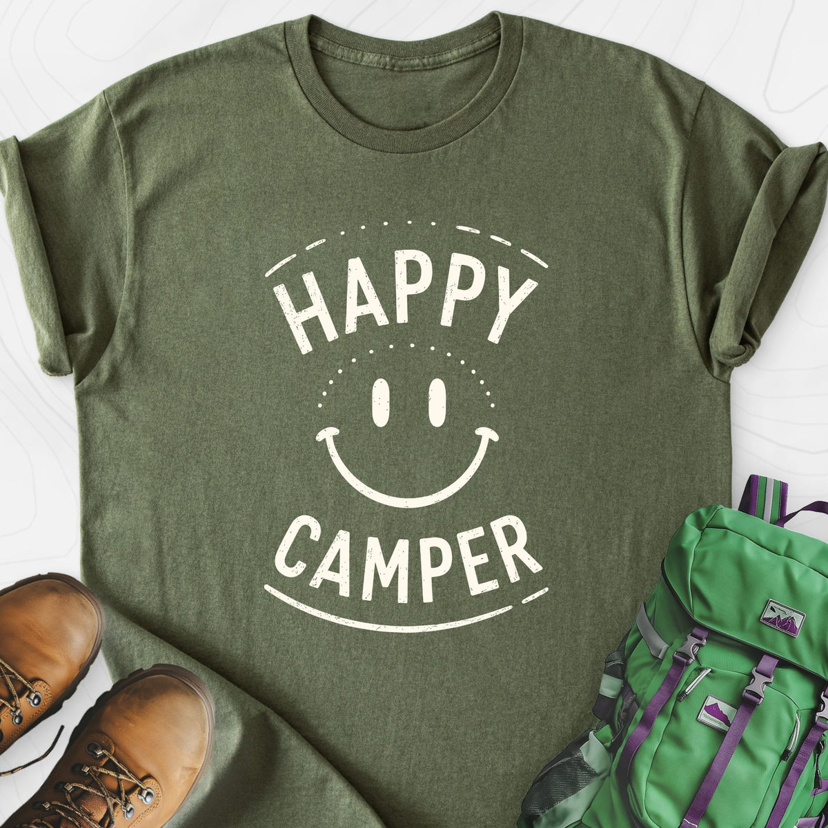 Happy Camper Smile Lightweight T-Shirt Gift For Hiker