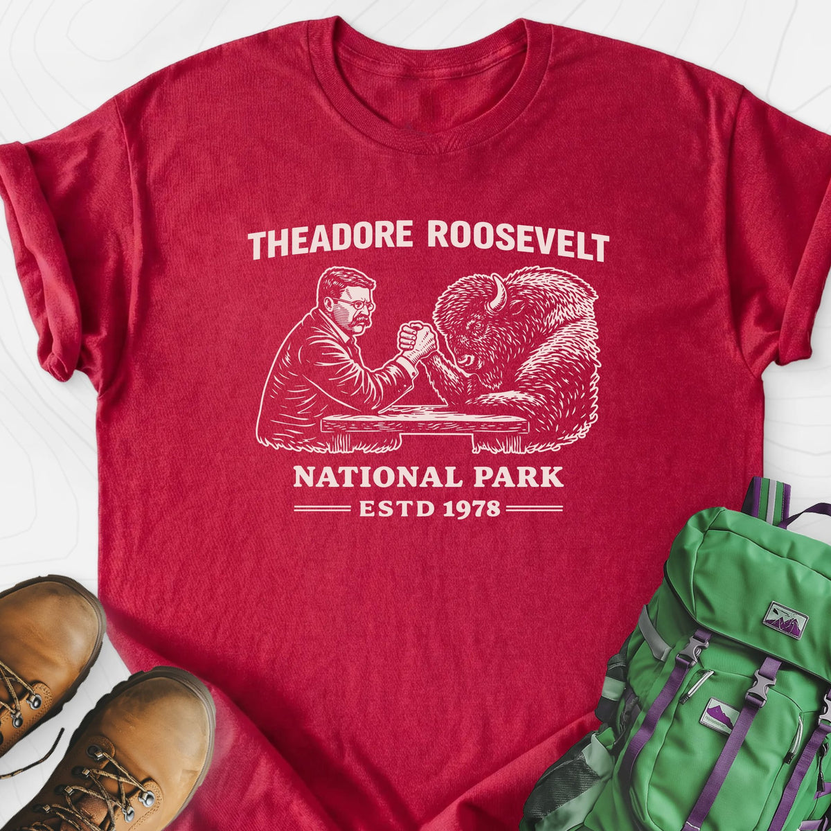 Roosevelt Bison Arm Wrestle Lightweight T-Shirt Gift For Hiker