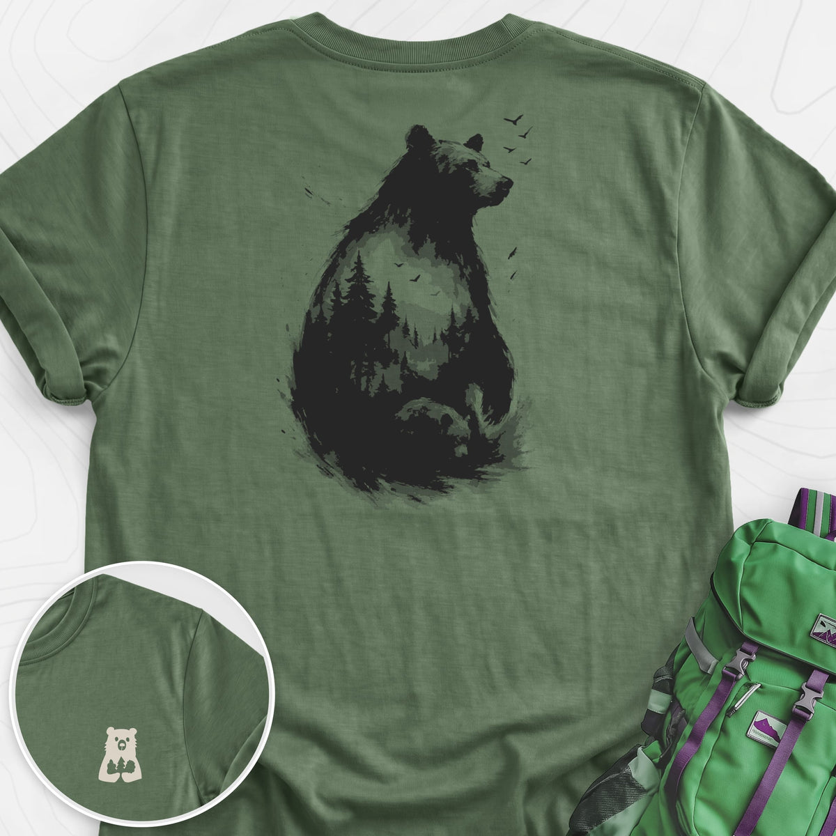 Bear Silhouette Back Print Lightweight T-Shirt Gift For Hiker