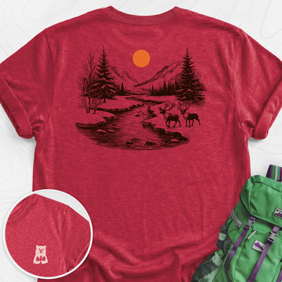 Mountain River Elk Back Print Lightweight T-Shirt Gift For Hiker