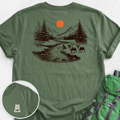 Mountain River Elk Back Print Lightweight T-Shirt Gift For Hiker
