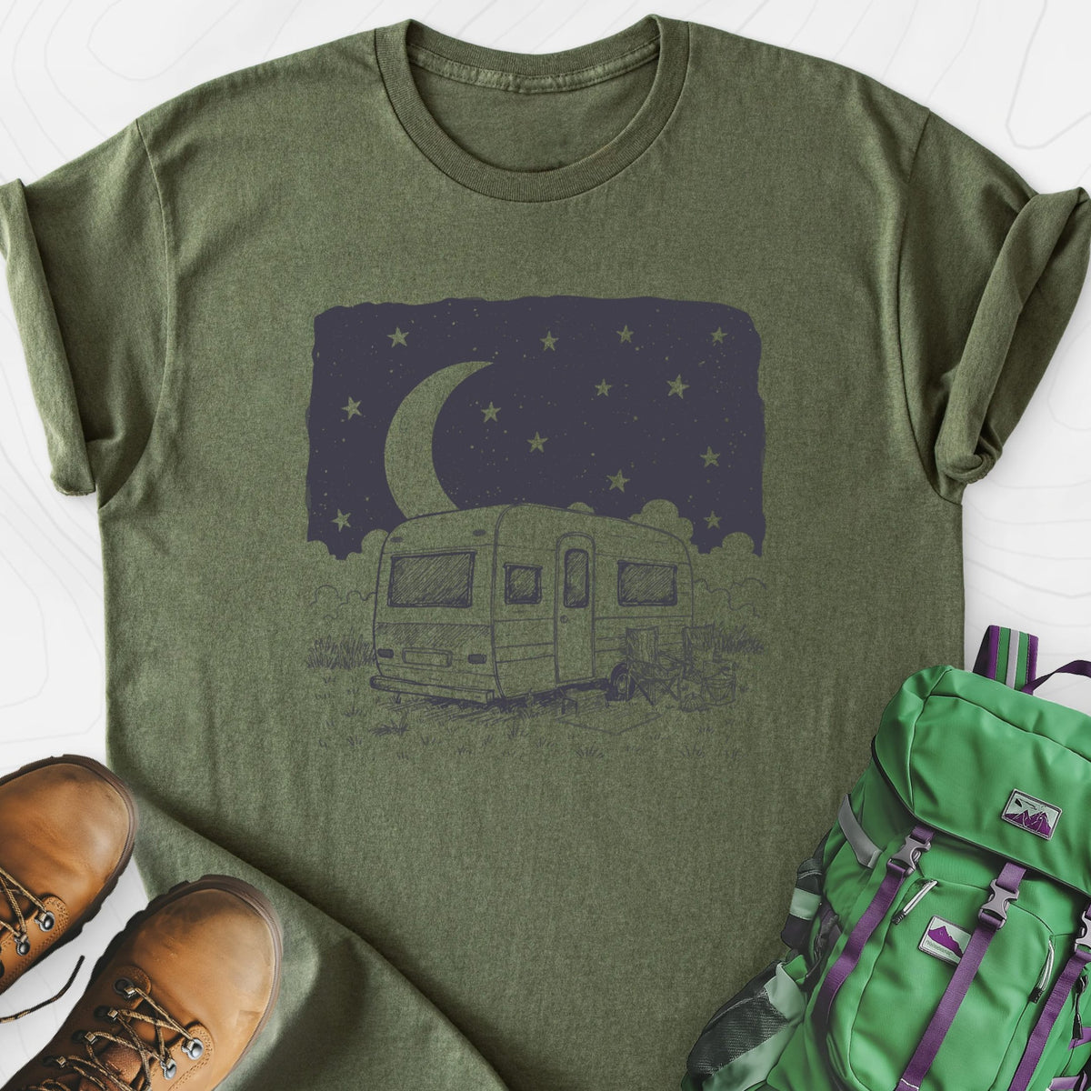 Night Camper Lightweight T-Shirt Gift For Hiker